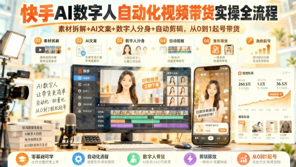 图片[1]- 快手AI数字人带货实操课｜零出镜做数字人分身，AI文案+自动剪辑批量起号（哈）- 哈蒙副业社