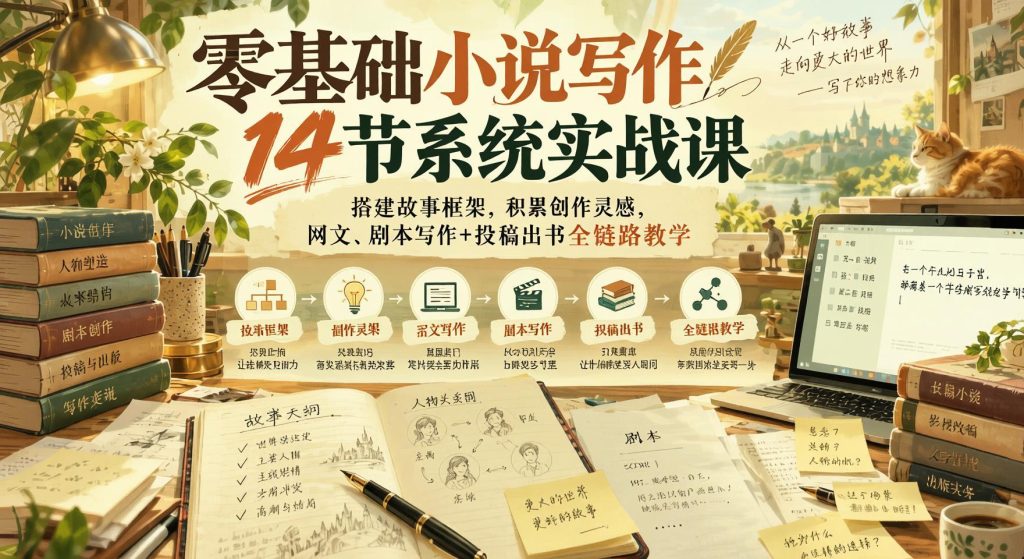 图片[1]- 零基础小说写作14节实战课｜搭建故事框架积累灵感，网文剧本与投稿出书全链路（哈）- 哈蒙副业社