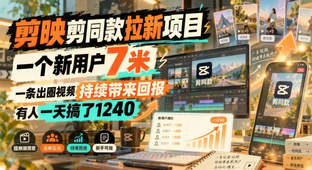 图片[1]- 剪映剪同款拉新实操｜一键同款发抖音挂锚点，单用户7米持续产生回报（哈）- 哈蒙副业社