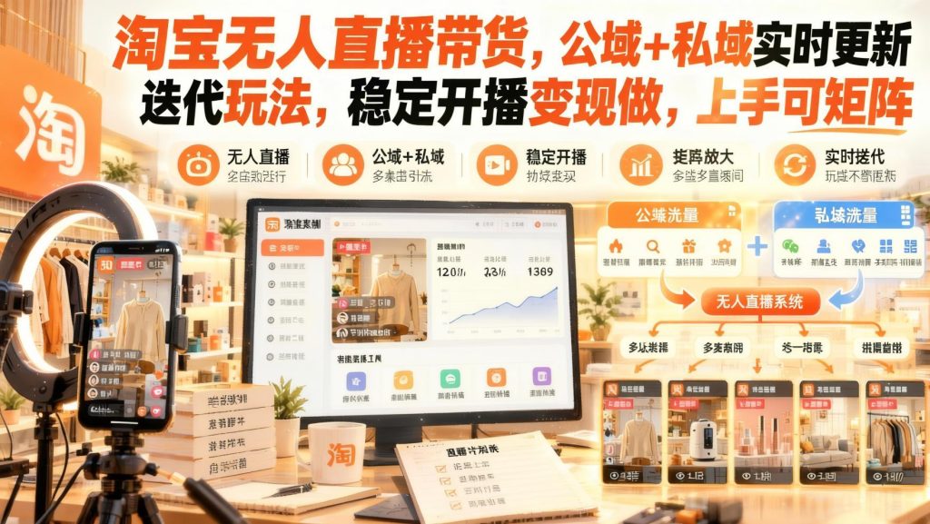 图片[1]- 淘宝无人直播带货实战｜公域私域迭代玩法，一台电脑搭建日不落直播间可矩阵（哈）- 哈蒙副业社