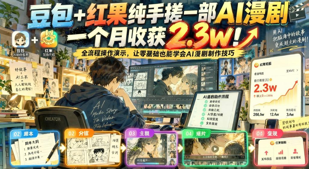 图片[1]- 豆包+红果AI漫剧短剧全流程实战｜零基础手搓角色资产到上架平台（哈）- 哈蒙副业社
