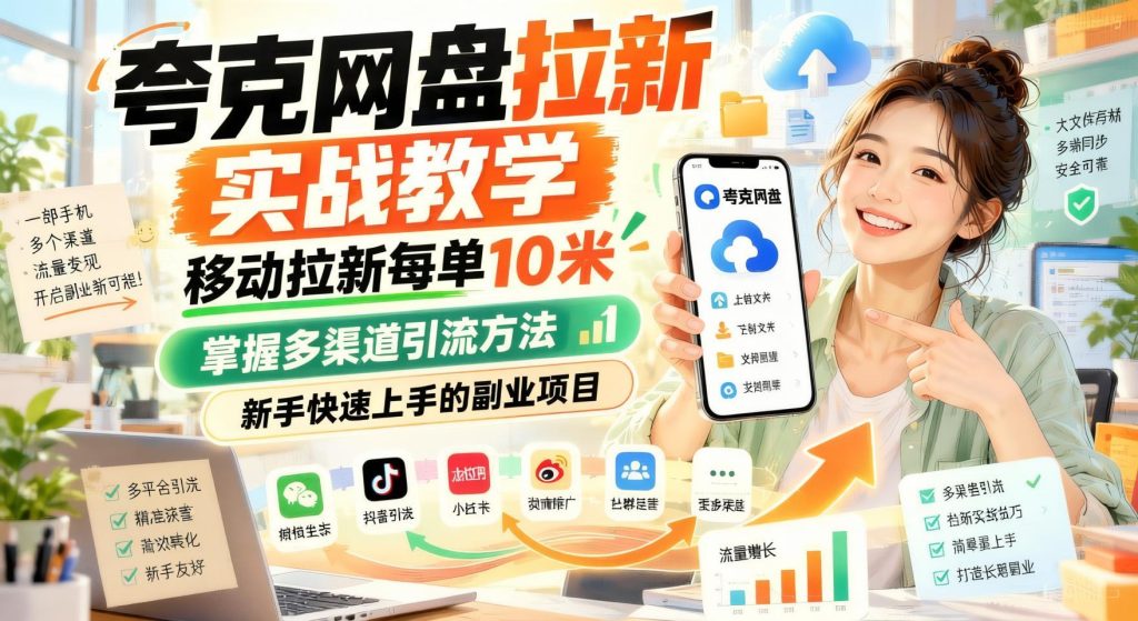 图片[1]- 夸克网盘拉新实战：移动渠道单量玩法与多渠道引流拆解（哈）- 哈蒙副业社
