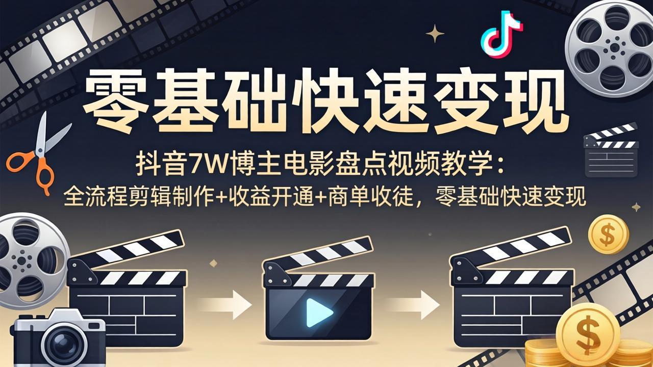 抖音7W博主电影盘点视频教学 零基础剪辑变现（哈）- 哈蒙副业社